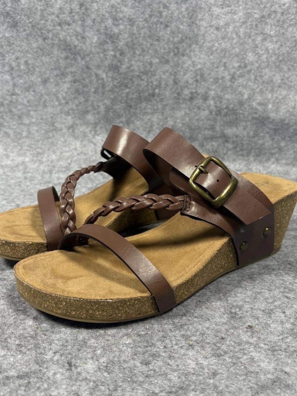 Annie Brown Braided-Strap Cork-Style Wedge Sandals
